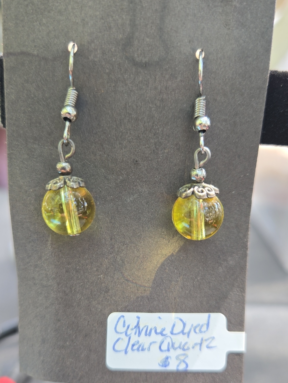 Citrine-Dyed Clear Quartz Yellow Dangle Earrings: G